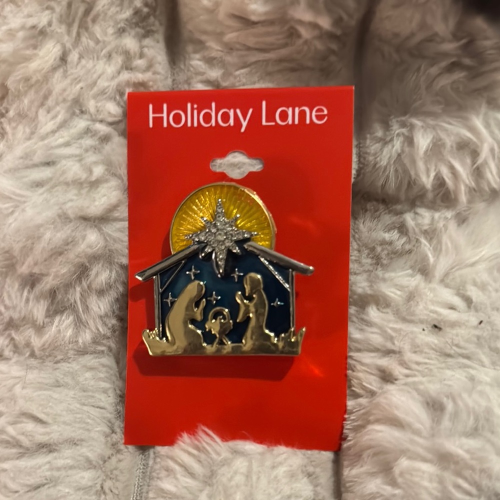 Nativity Scene Brooch- Yellow and Blue